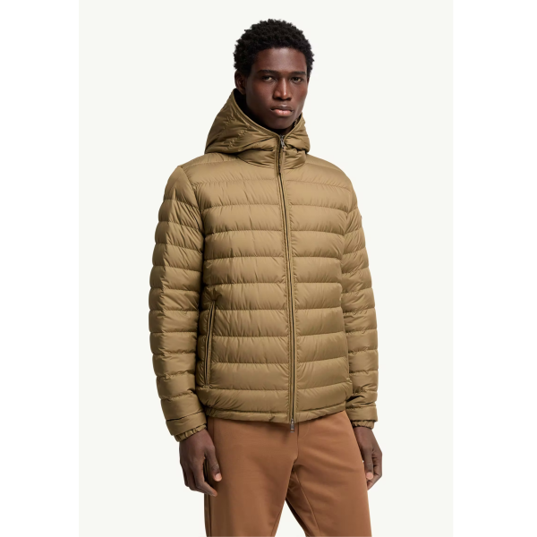 Doudoune courte à capuche MONCLER Solienn nylon vert olive logo cuir