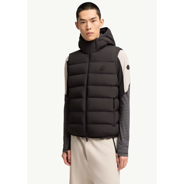 Doudoune sans manches à capuche amovible MONCLER Arinella nylon mat noir