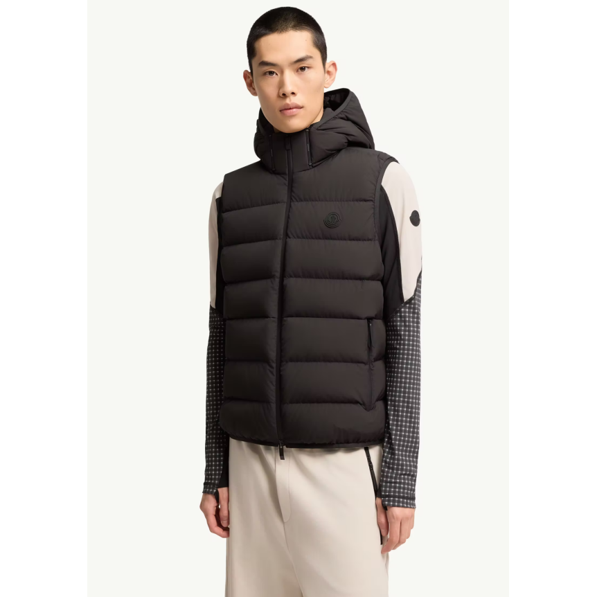 Doudoune sans manches à capuche amovible MONCLER Arinella nylon mat noir