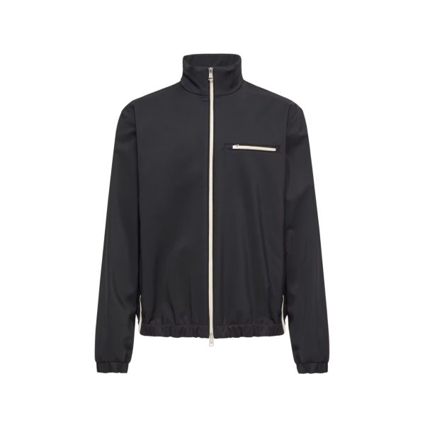 Veste courte zippée col montant MONCLER Fourioun nylon bleu marine bande blanche