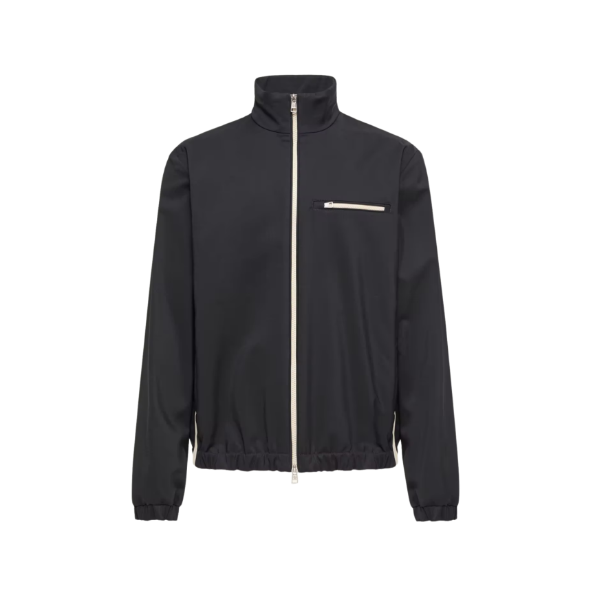 Veste courte zippée col montant MONCLER Fourioun nylon bleu marine bande blanche