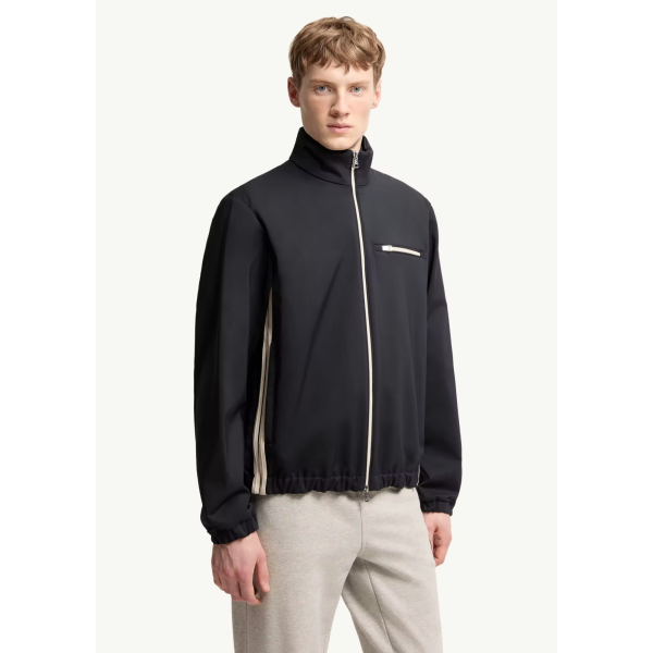 Veste courte zippée col montant MONCLER Fourioun nylon bleu marine bande blanche