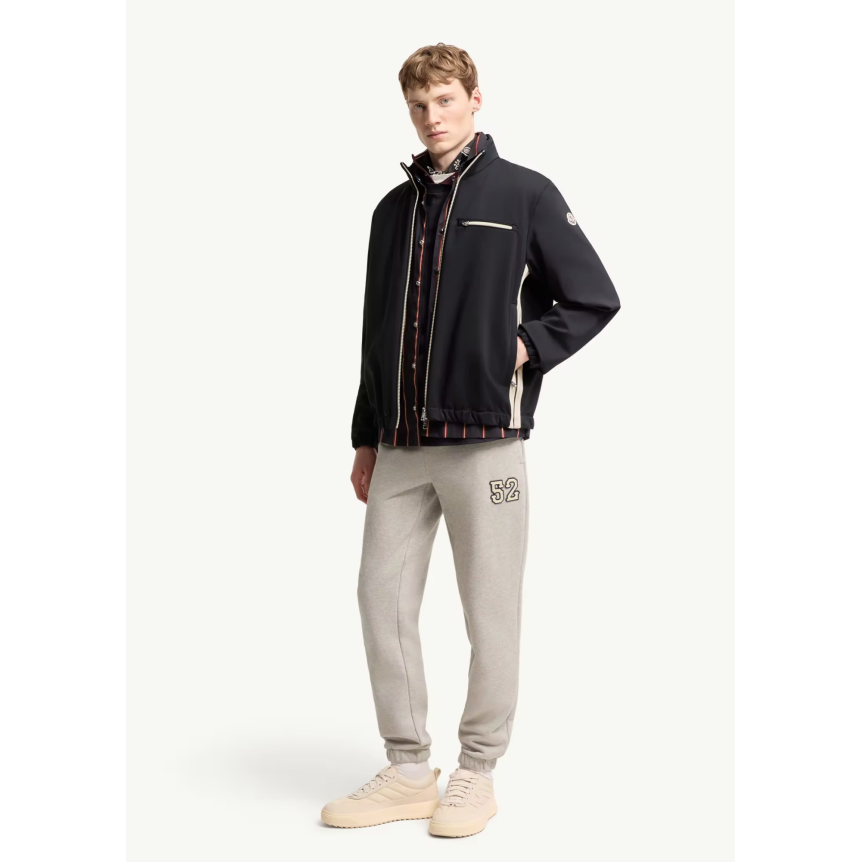 Veste courte zippée col montant MONCLER Fourioun nylon bleu marine bande blanche
