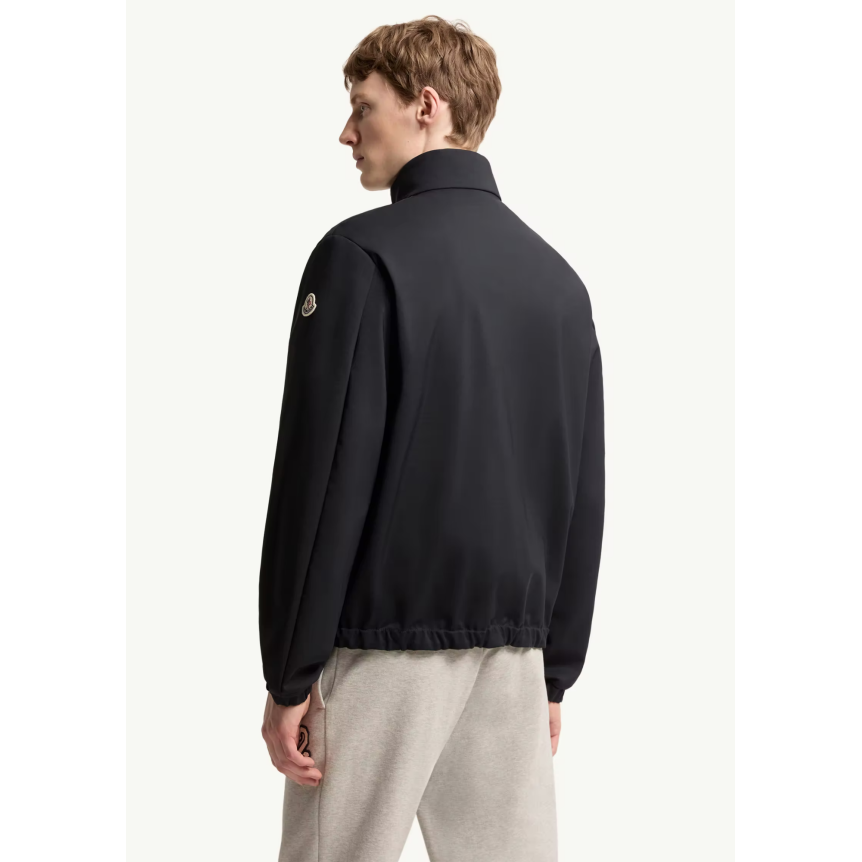 Veste courte zippée col montant MONCLER Fourioun nylon bleu marine bande blanche
