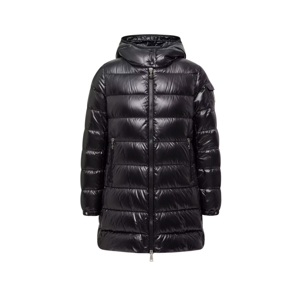 Doudoune mi-longue à capuche MONCLER Courcelles nylon brillant noir