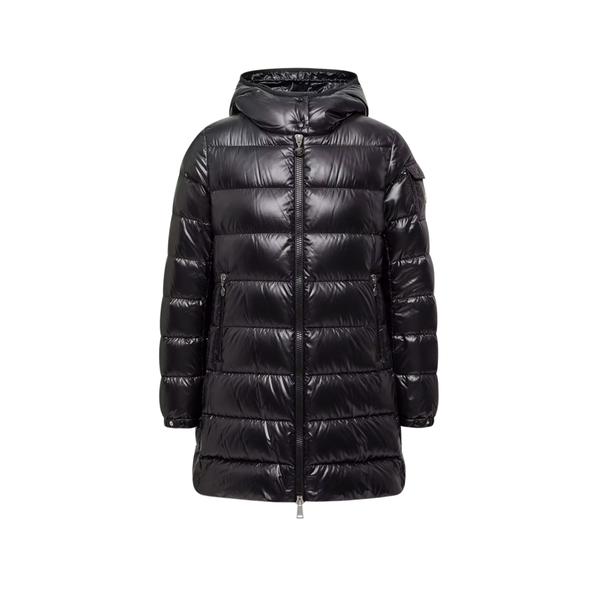 Doudoune mi-longue à capuche MONCLER Courcelles nylon brillant noir