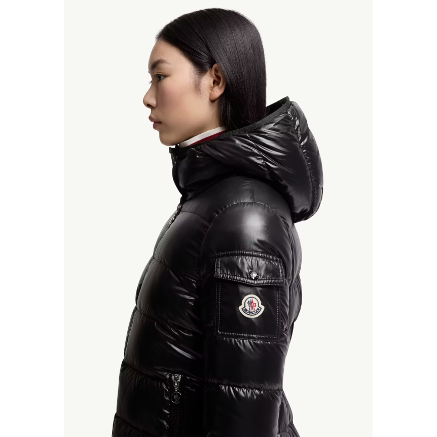 Doudoune mi-longue à capuche MONCLER Courcelles nylon brillant noir
