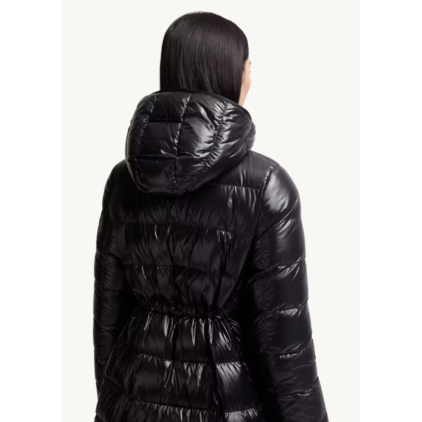 Doudoune mi-longue à capuche MONCLER Courcelles nylon brillant noir