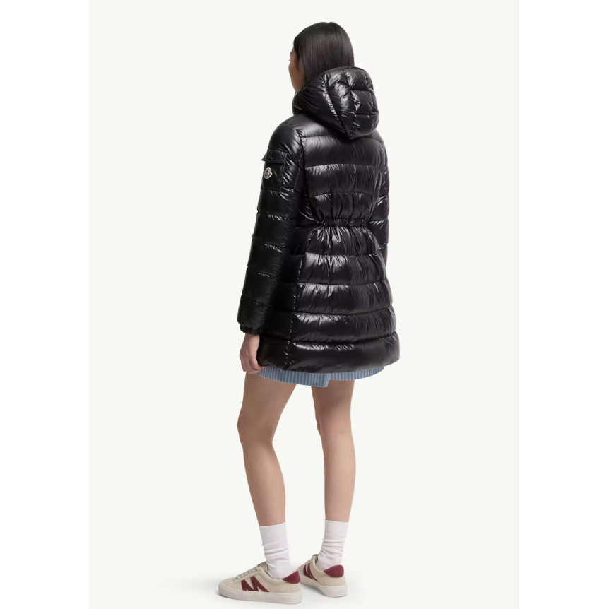Doudoune mi-longue à capuche MONCLER Courcelles nylon brillant noir