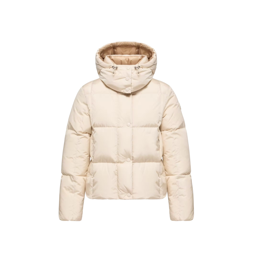 Doudoune courte à capuche MONCLER Castlenew nylon écru intérieur camel