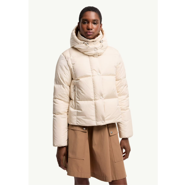 Doudoune courte à capuche MONCLER Castlenew nylon écru intérieur camel