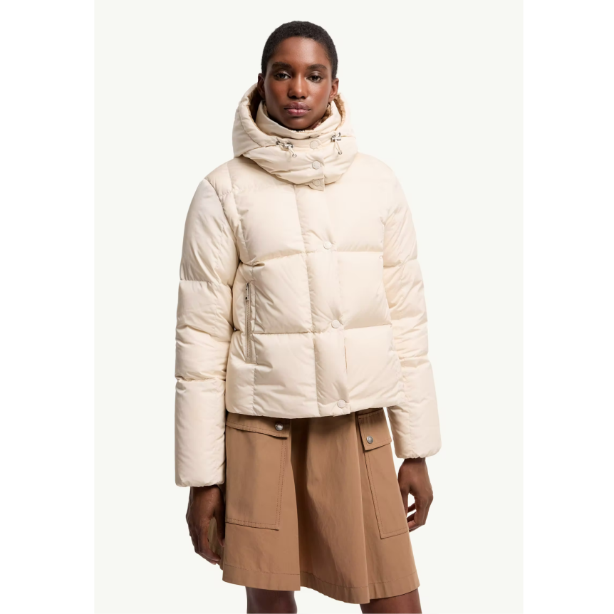 Doudoune courte à capuche MONCLER Castlenew nylon écru intérieur camel