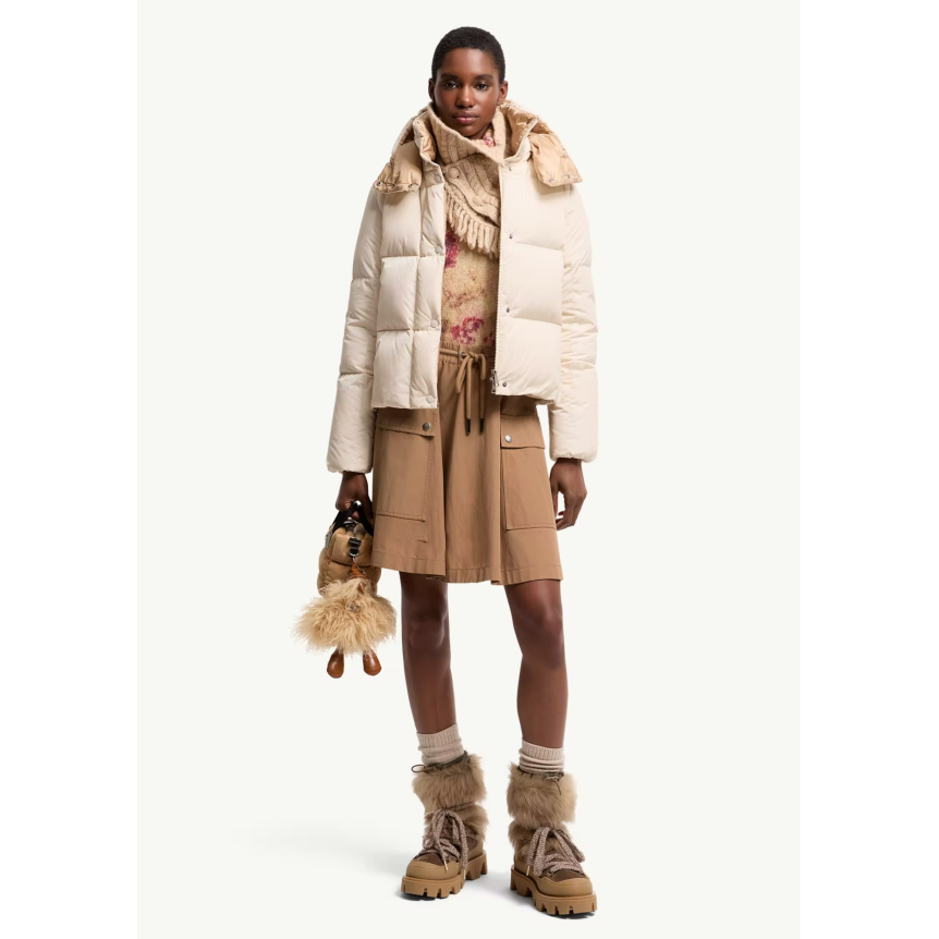 Doudoune courte à capuche MONCLER Castlenew nylon écru intérieur camel