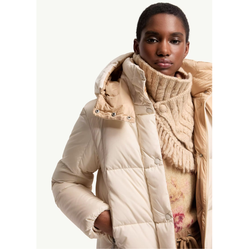 Doudoune courte à capuche MONCLER Castlenew nylon écru intérieur camel