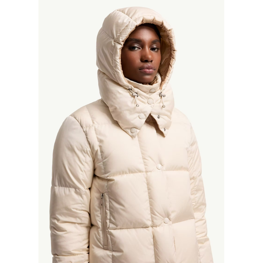 Doudoune courte à capuche MONCLER Castlenew nylon écru intérieur camel