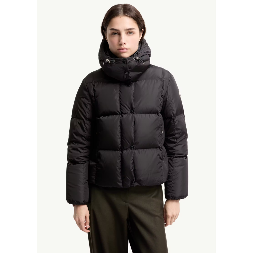 Doudoune courte à capuche MONCLER Castlenew nylon noir intérieur camel