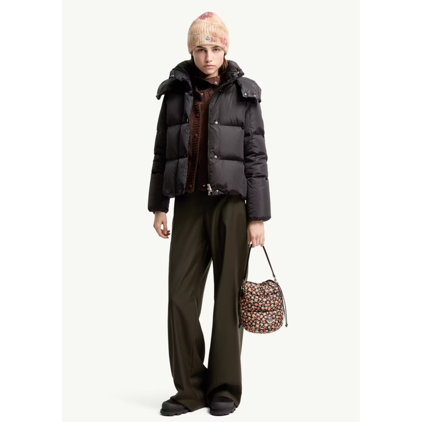 Doudoune courte à capuche MONCLER Castlenew nylon noir intérieur camel