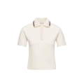 Pull manche courte Polo en maille de coton écru liseret col bordeaux