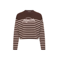 Pull en laine vierge marron rayures marinière rose logo