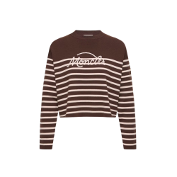 Pull MONCLER en laine vierge marron rayures marinière rose logo