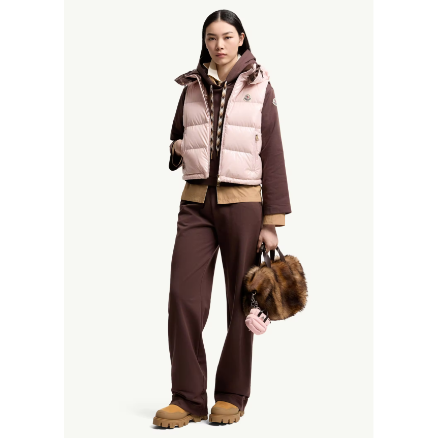 Pantalon de survêtement droit MONCLER jogging en coton mélangé marron avec logo taille élastique