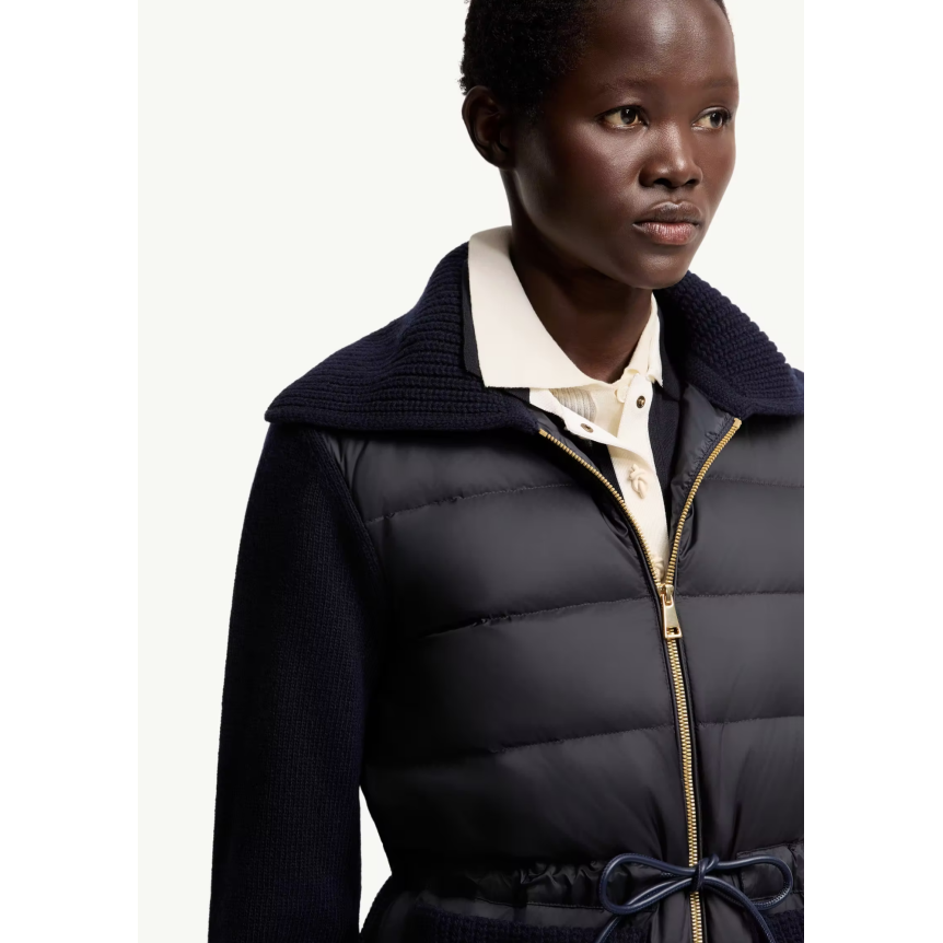 Cardigan zippé matelassé MONCLER en laine et cachemire mélangés bleu marine
