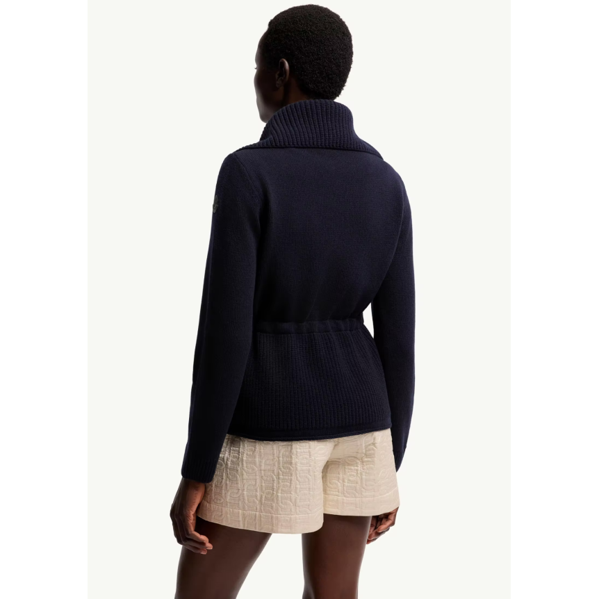 Cardigan zippé matelassé MONCLER en laine et cachemire mélangés bleu marine