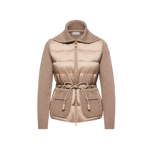 Cardigan zippé matelassé MONCLER en laine et cachemire mélangés marron taupe