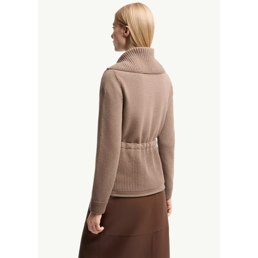 Cardigan zippé matelassé MONCLER en laine et cachemire mélangés marron taupe