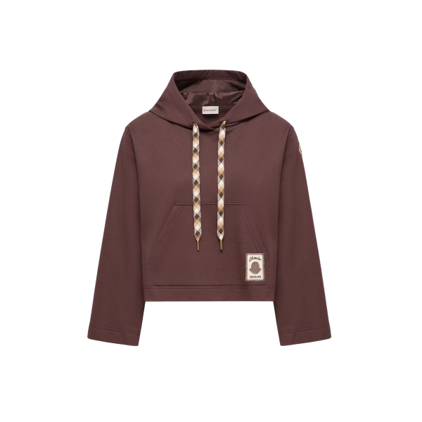 Sweat shirt à capuche MONCLER en coton mélangé marron cordon carreaux
