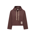 Sweat shirt à capuche en coton mélangé marron cordon carreaux