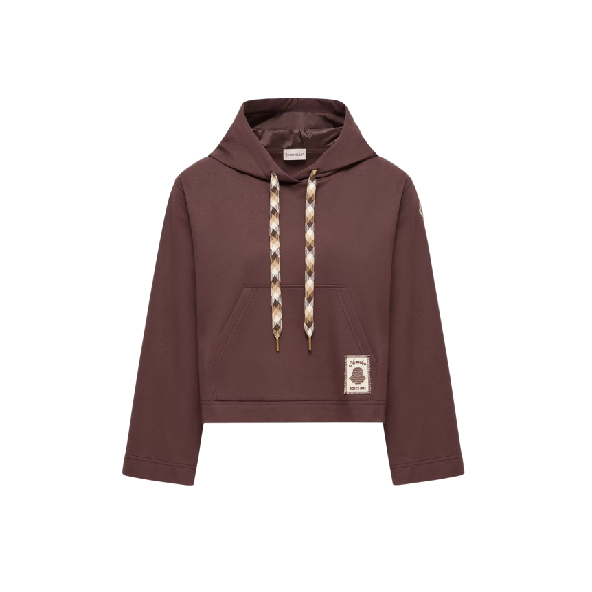 Sweat shirt à capuche MONCLER en coton mélangé marron cordon carreaux