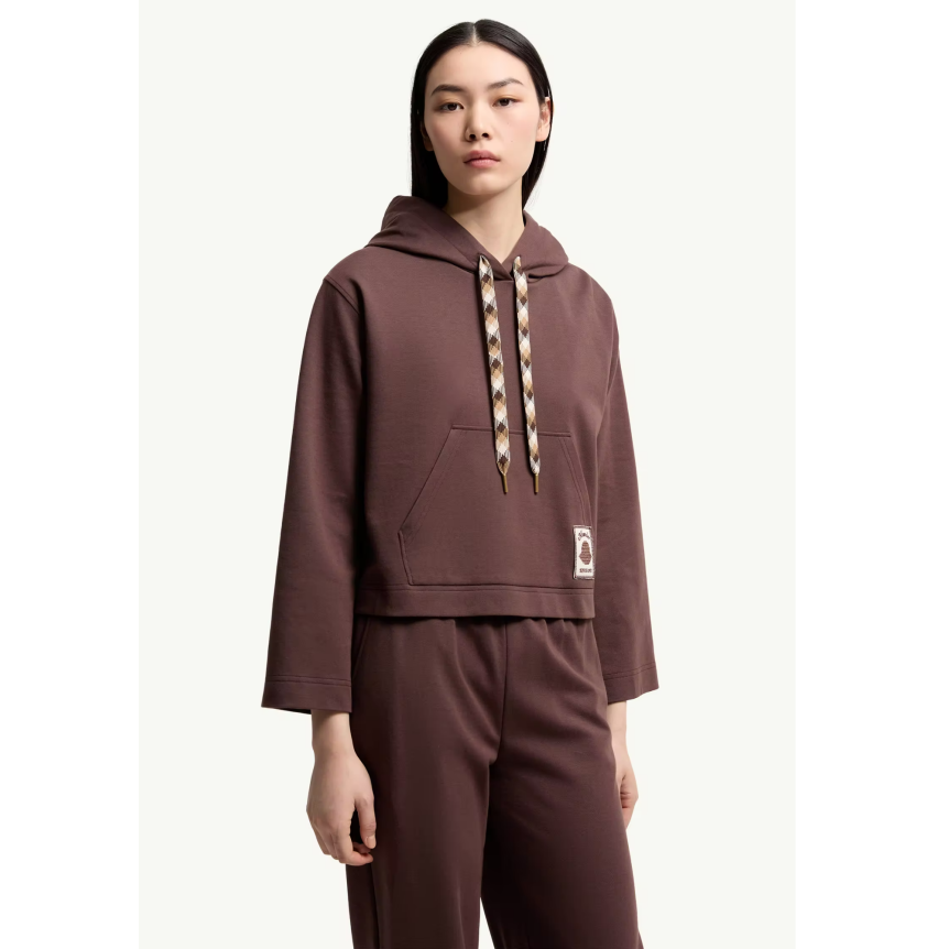 Sweat shirt à capuche MONCLER en coton mélangé marron cordon carreaux