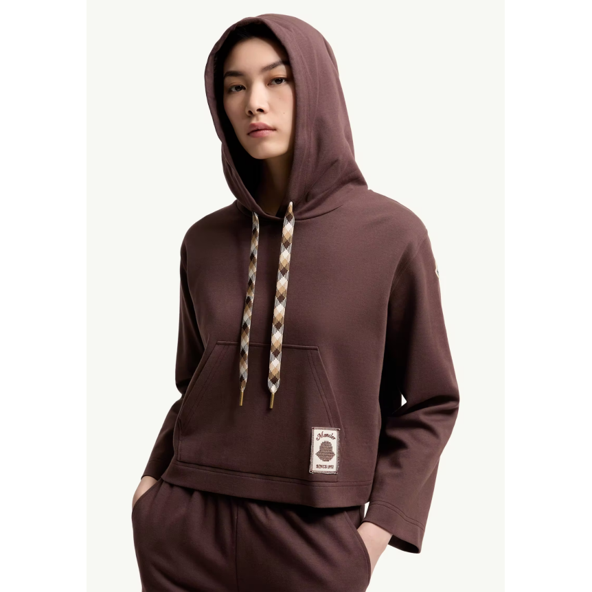 Sweat shirt à capuche MONCLER en coton mélangé marron cordon carreaux
