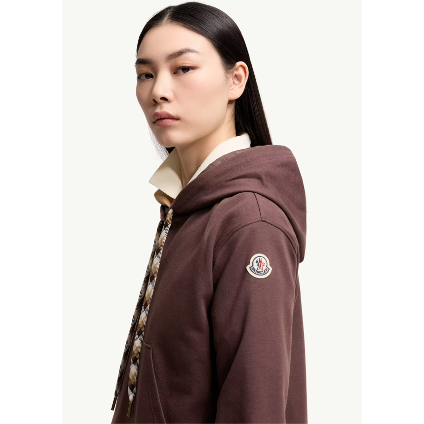 Sweat shirt à capuche MONCLER en coton mélangé marron cordon carreaux