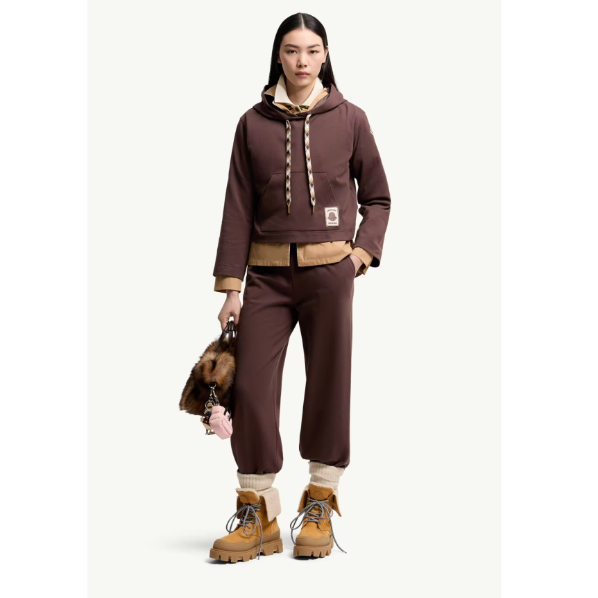 Sweat shirt à capuche MONCLER en coton mélangé marron cordon carreaux