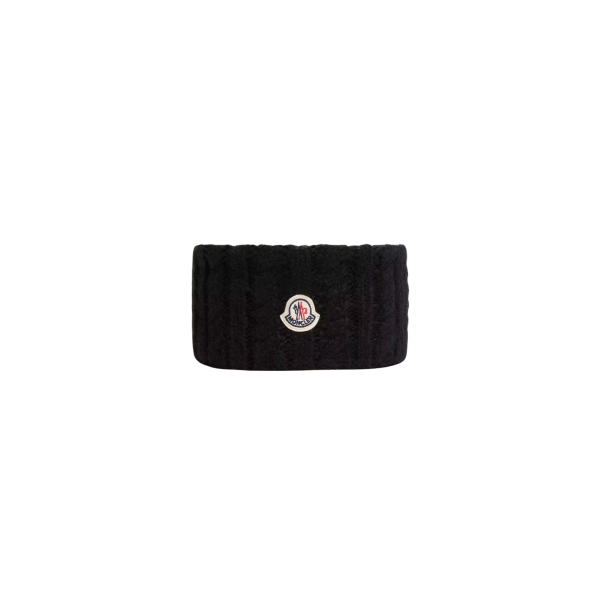 Bandeau MONCLER en laine alpaga mélangé à maille torsadée noir logo