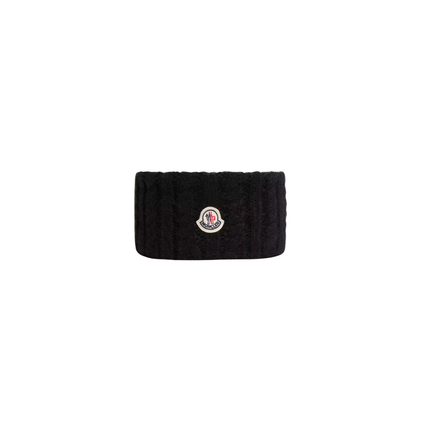 Bandeau MONCLER en laine alpaga mélangé à maille torsadée noir logo