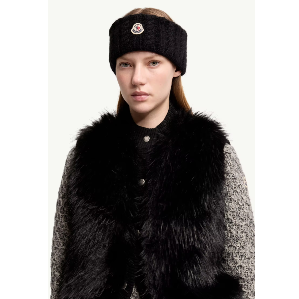 Bandeau MONCLER en laine alpaga mélangé à maille torsadée noir logo