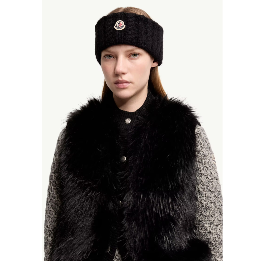 Bandeau MONCLER en laine alpaga mélangé à maille torsadée noir logo