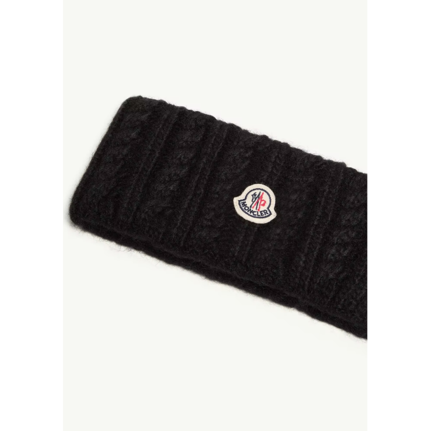 Bandeau MONCLER en laine alpaga mélangé à maille torsadée noir logo