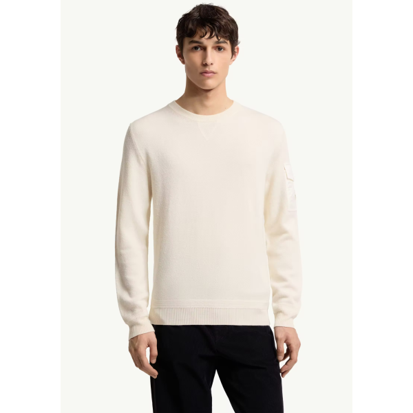 Pull col rond MONCLER laine vierge écru poche manche nylon