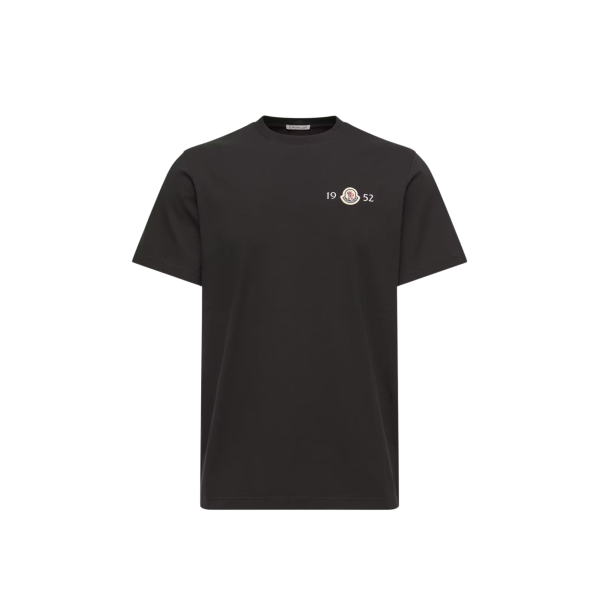 T-shirt manche courte col rond MONCLER coton noir logo 1952
