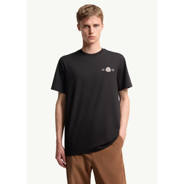 T-shirt manche courte col rond MONCLER coton noir logo 1952