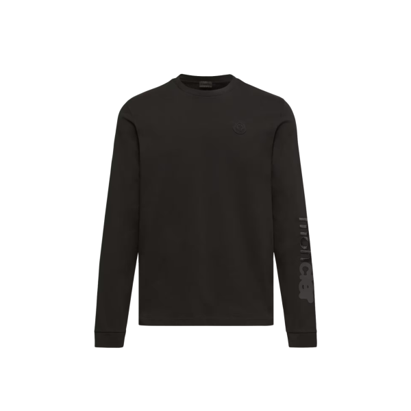 T-shirt à manche longue MONCLER en jersey de coton noir logo gomme black mat