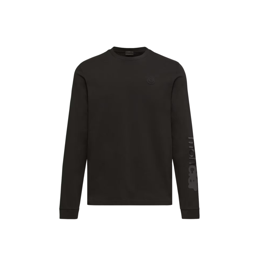 T-shirt à manche longue MONCLER en jersey de coton noir logo gomme black mat
