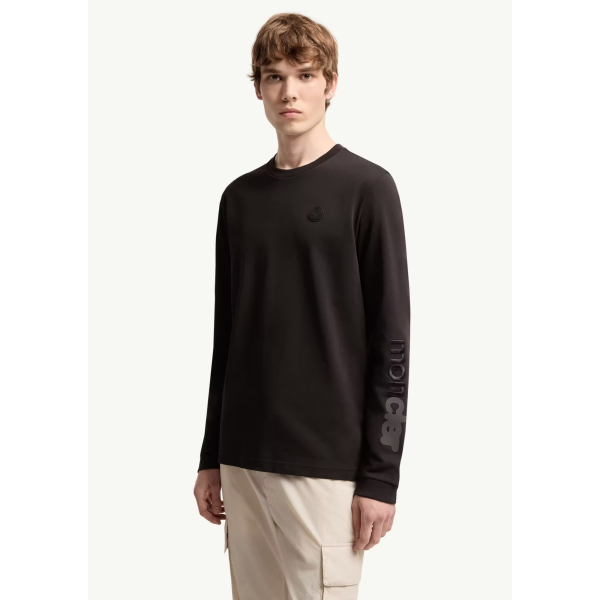 T-shirt à manche longue MONCLER en jersey de coton noir logo gomme black mat