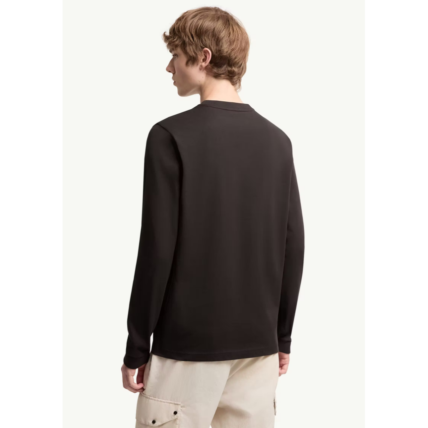 T-shirt à manche longue MONCLER en jersey de coton noir logo gomme black mat