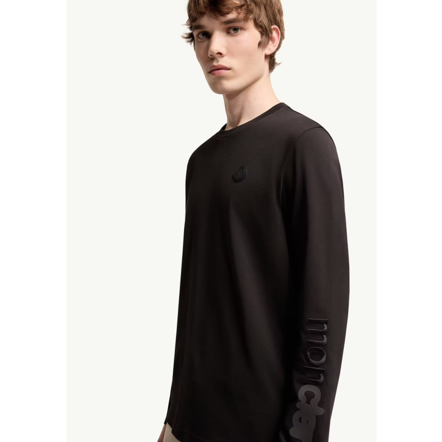 T-shirt à manche longue MONCLER en jersey de coton noir logo gomme black mat