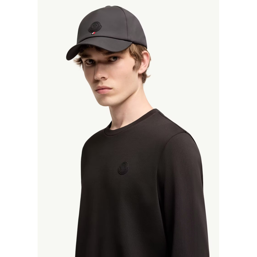T-shirt à manche longue MONCLER en jersey de coton noir logo gomme black mat